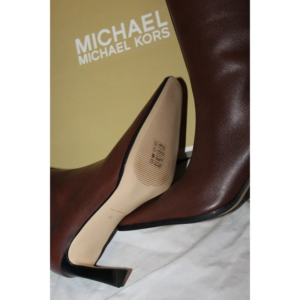 Michael Kors Women's Darrah Burnished Leather Riding Boos Knee High Luggage 6 WS